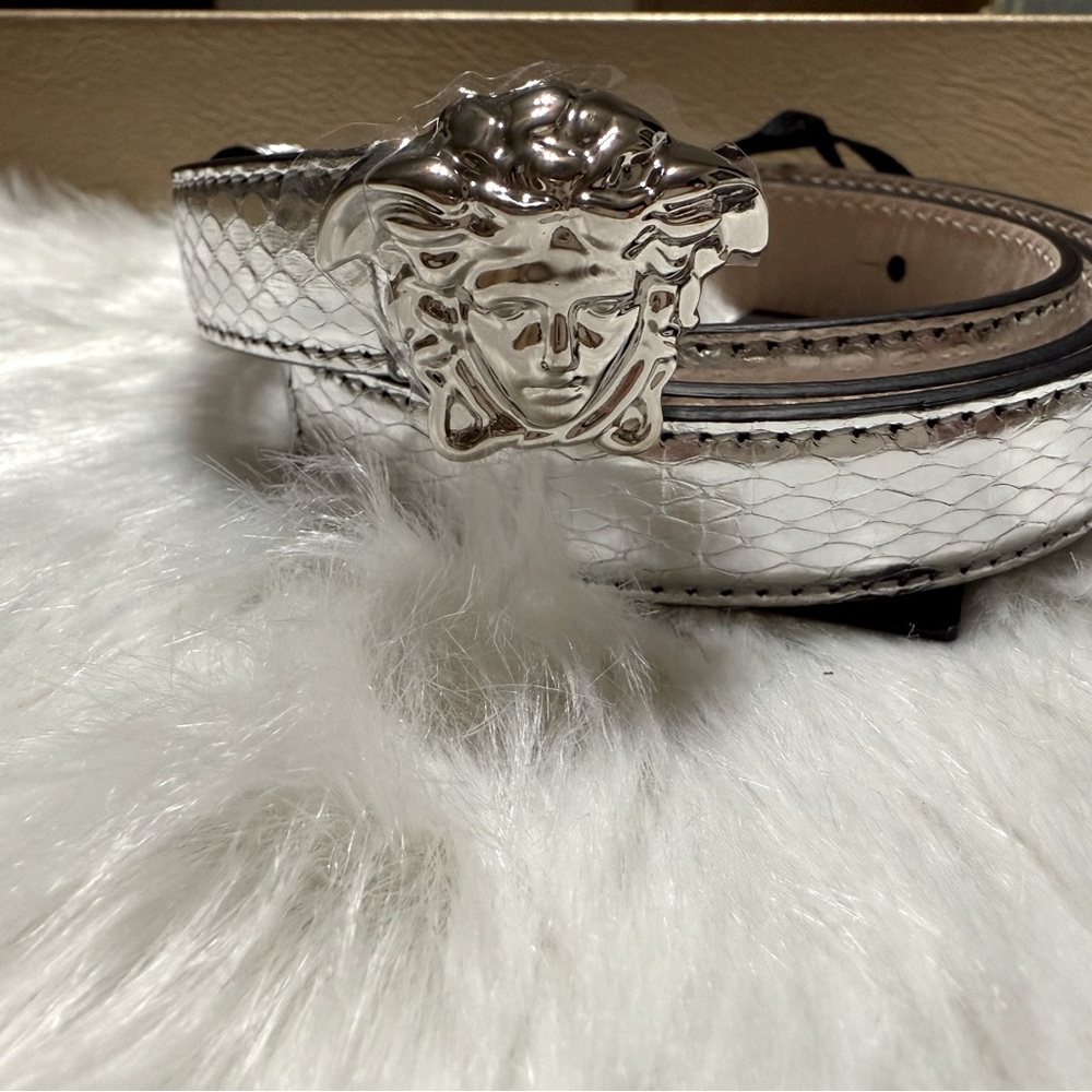 New! Versace Silver Small Medusa Head Belt - 80